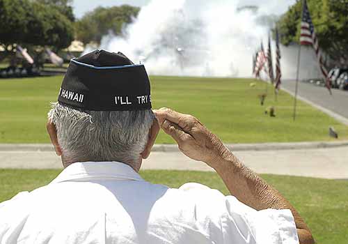 Veteran saluting at cemetery